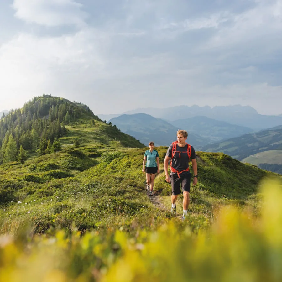 Wanderer in der Brixental-Landschaft im Sommer